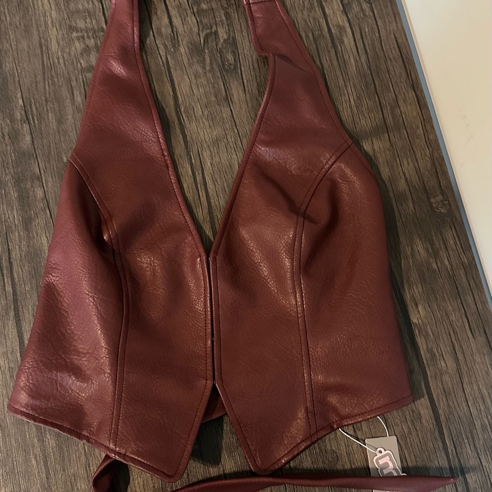 Burgundy Faux Leather Halter Top